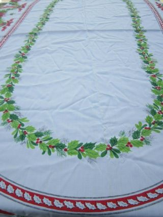 Vintage Christmas Tablecloth Holly & Berry Poinsettia Oval 86 