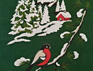 Vintage Christmas Winter Landscape Green Linen Coaster Placemate Doily