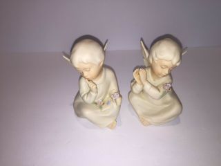 Praying Angels Figurines By Home Interiors 1991,  Bisque,  Signed " Mizuno " Set (2)