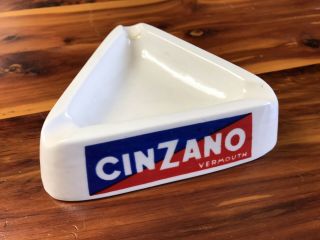 Vintage 60s Cinzano Vermouth Triangle White Ceramic Ashtray Made In Italy