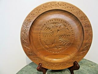 Wooden Plate Primitive Style Hand Carved Natural Wood Color