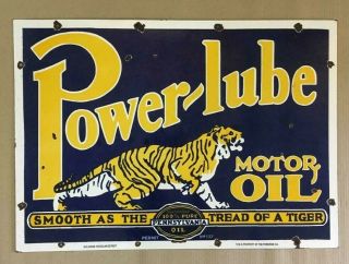 Vintage Power - Lube Motor Oil Porcelain Enamel Double Sided Sign 28 " X20 "