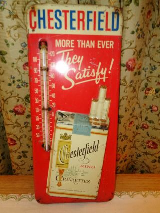 Vintage Chesterfield Advertisting Enameled Metal Thermometer W/3d Cigarette Pack