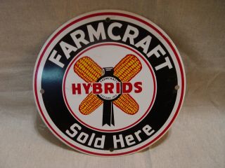 Vintage Farmcraft Hybrids Corn 10 " Round Painted Metal Advertising Convex Sign
