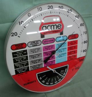 Vintage Acme Auto Paint Pam Clock Style Thermometer 12” Bubble Glass Man 2