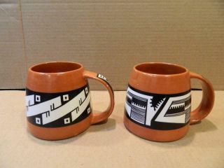 2 Mesa Verde Native American Ute Tribe Poly Pottery Mugs " Jw " 102 & 103 1988