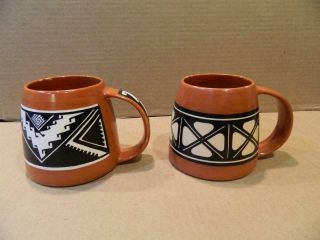 2 Mesa Verde Native American Ute Tribe Poly Pottery Mugs " Jw " 101 & 104 1988
