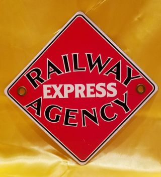 Vintage Porcelain Railway Express Agency 8 X 8 Sign - Rea