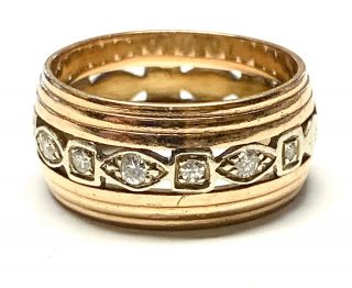 Antique 14k Rose Gold And 0.  25 Ctw Natural Omc Diamond 11mm Ring Or Band,  Size 8