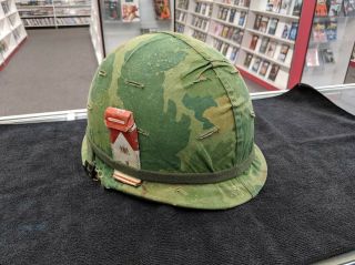 Vietnam War Us Army M1 Steel Helmet And Liner,  With Camo Cover