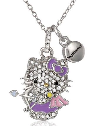 Hello Kitty Zodiac Sagitarius Sterling 925 Pave Crystal Enamel Pendant Necklace