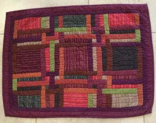 Patchwork Country Quilt Wall Hanging,  Log Cabin,  Burgundy,  Brick Red,  Green