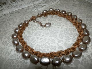 Iconic Miriam Haskell Baroque Pearl & Russian Gold Chain Necklace
