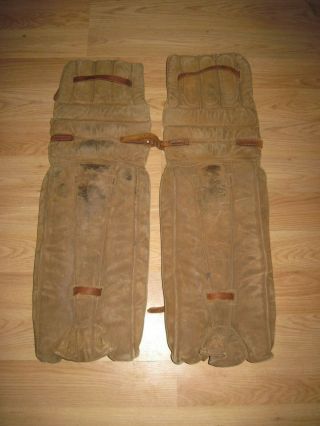 Vintage Old Tyme Ice Hockey Goalie Leather/canvas Leg Pads/rick Vogel/free Ship