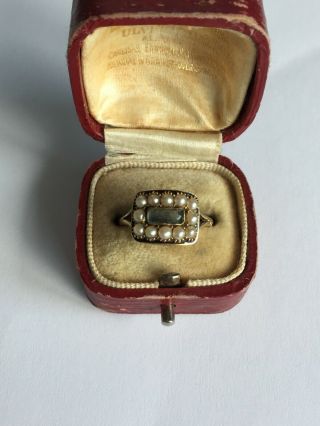 Antique Georgian/early Victorian 9ct Gold Seed Pearl And Enamel Mourning Ring