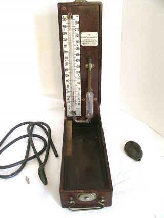 Antique Blood Pressure Machine " Standard Sphygmomanometer " Mahogany (?) Wood Box
