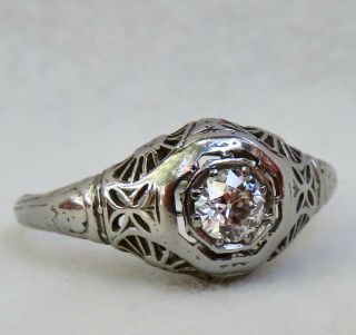 Antique Art Deco.  30 Ct.  Old European Cut I - Vs2 Diamond 18k Gold Engagement Ring