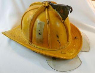 Vintage Leather Cairns Fire Helmet Yellow 1960s 1970s Size 7 3/8 Garden City Ny