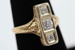 Antique Victorian 14k Solid Gold Deeply Engraved.  35ctw,  Natural Diamond Ring