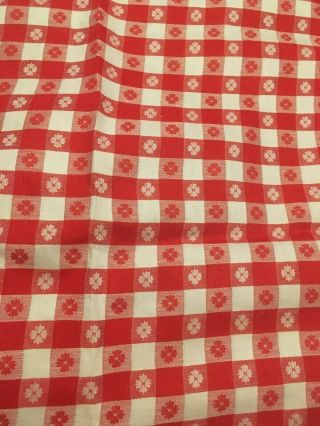 Vintage Red And White Checked Checkered Tablecloth Maple Leaf 56” X 56”