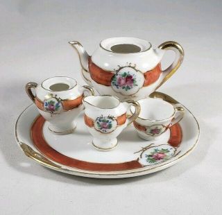 Vintage Miniature Japanese Porcelain Tea Set With Gold Trim 5 Pc