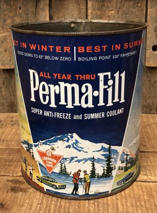 Vintage Perma Fill Anti Freeze 1 Gallon Not Oil Can Cool Graphics Sign
