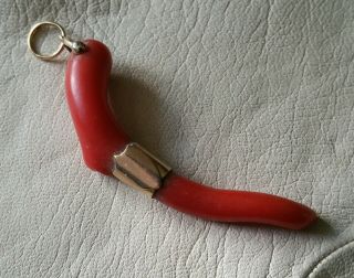 Antique Victorian Natural Undyed Coral 9ct Gold Fob Charm Pendant.