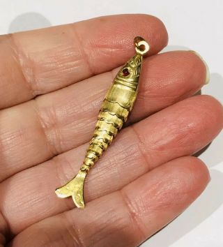 Vintage 9ct Gold Articulated Fish Pendant,  375