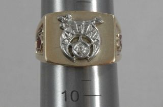 10 Karat Yellow Gold Enameled Shriners Masonic Diamond Ring Size 9 1/4 10K F0592 2