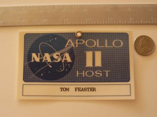 Apollo Xi (11) Host Badge/pass Laminated With Clip Nasa 1969