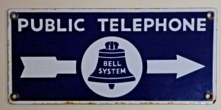 Vintage 2 Sided Porcelain Bell System Public Telephone Ad Sign