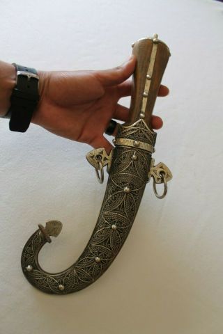 Unique Vintage Islamic Yemeni Silver Carved Dagger Jambiya Khanjar Blade Sword