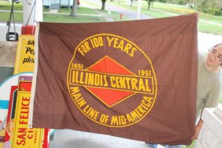 Large Vintage 1951 Illinois Central Railroad Gas Oil 2 Sided 68 " Banner Sign