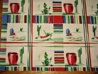 Small Vintage Tablecloth Sombrero Cactus Southwest Mexican South Of The Border