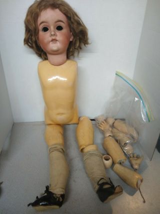 Antique 30 " Doll,  Bisque Head With Partial Body,  Parts Only