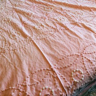 Vtg Pink Chenille Piece Bed Spread Cutter 43 " X 90 "