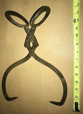 Vintage Iron Ice Tongs Double Joint For Heavy Carrying,  Hay,  Primitive Antique