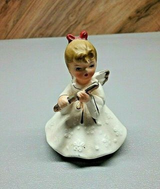 Vintage Napco Angel Figurine W Flute 3 " Tall W Label Christmas Decor