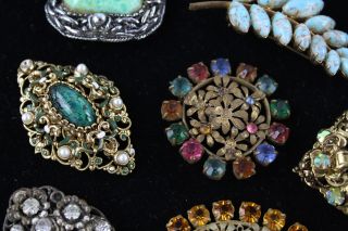 10 x Vintage CZECH FILIGREE & PEKING GLASS BROOCHES inc.  Faux Turquoise 3