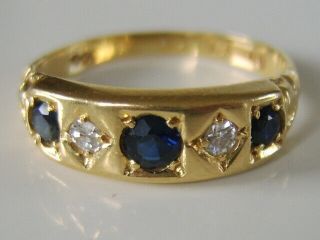 Heavy Mounted Antique 18ct Gold Diamond Sapphire Ring Finest Blue Sapphires