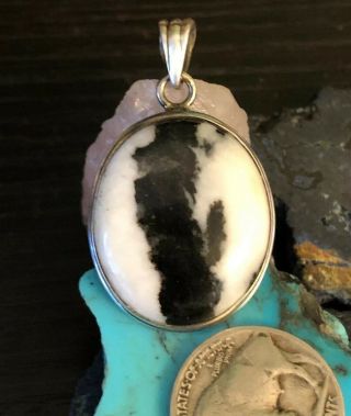 Vintage Native American White Buffalo Turquoise Sterling Silver 925 Pendant 9g