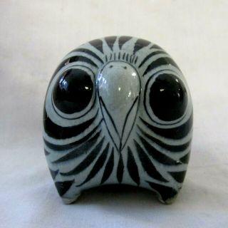 Delightful 2 1/2 " Tall Tonala Mexican Folk Art Pottery Owl Bird Figure