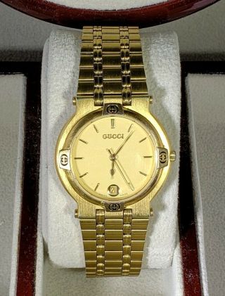 Vintage Gucci 9200m 18k Gold Plated Quartz Watch Date Battery Swiss