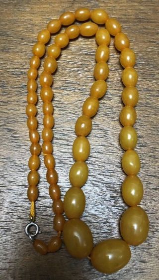 Antique Butterscotch Amber Bead Necklace Silver Clasp