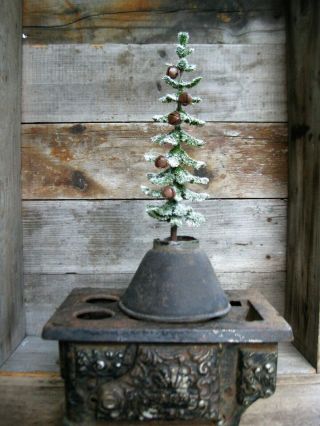 Primitive Christmas Tree W Antique Tin Base