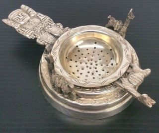 Vintage Tea Strainer Infuser Tribal Silver Tone Loose Leaf Tea 2 Piece