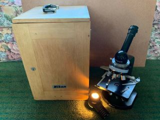 Vintage 1964 Nippon Kogaku Nikon Lenses Microscope With Wooden Case