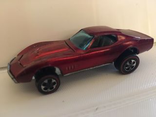 1967 Mattel Hot Wheels Custom Corvette,  Hk Redline Open Hood,  Red,  Gray Interior