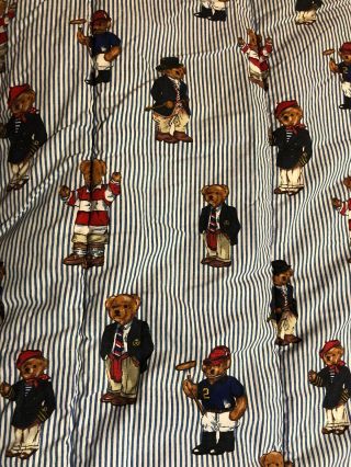 Ralph Lauren Teddy Bear Blue Stripe Queen Full Comforter & Shams Vintage Htf