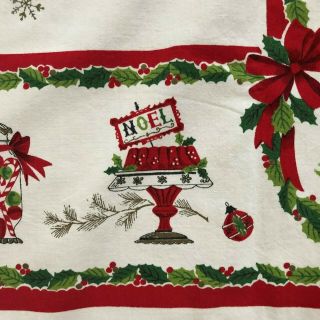Vtg Christmas Woven Cotton Table Cloth 50 